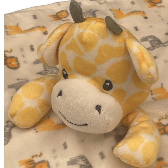 Modern Baby Yellow Giraffe Rattle Teether Jungle Pattern Lovey Security Blanket - Picture 1 of 4